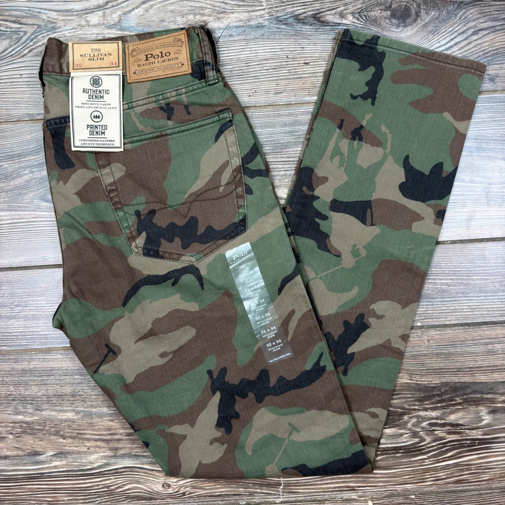 Polo Ralph Lauren Mens 32x34 Sullivan Slim Jeans Camo Polo Pony Denim NWT